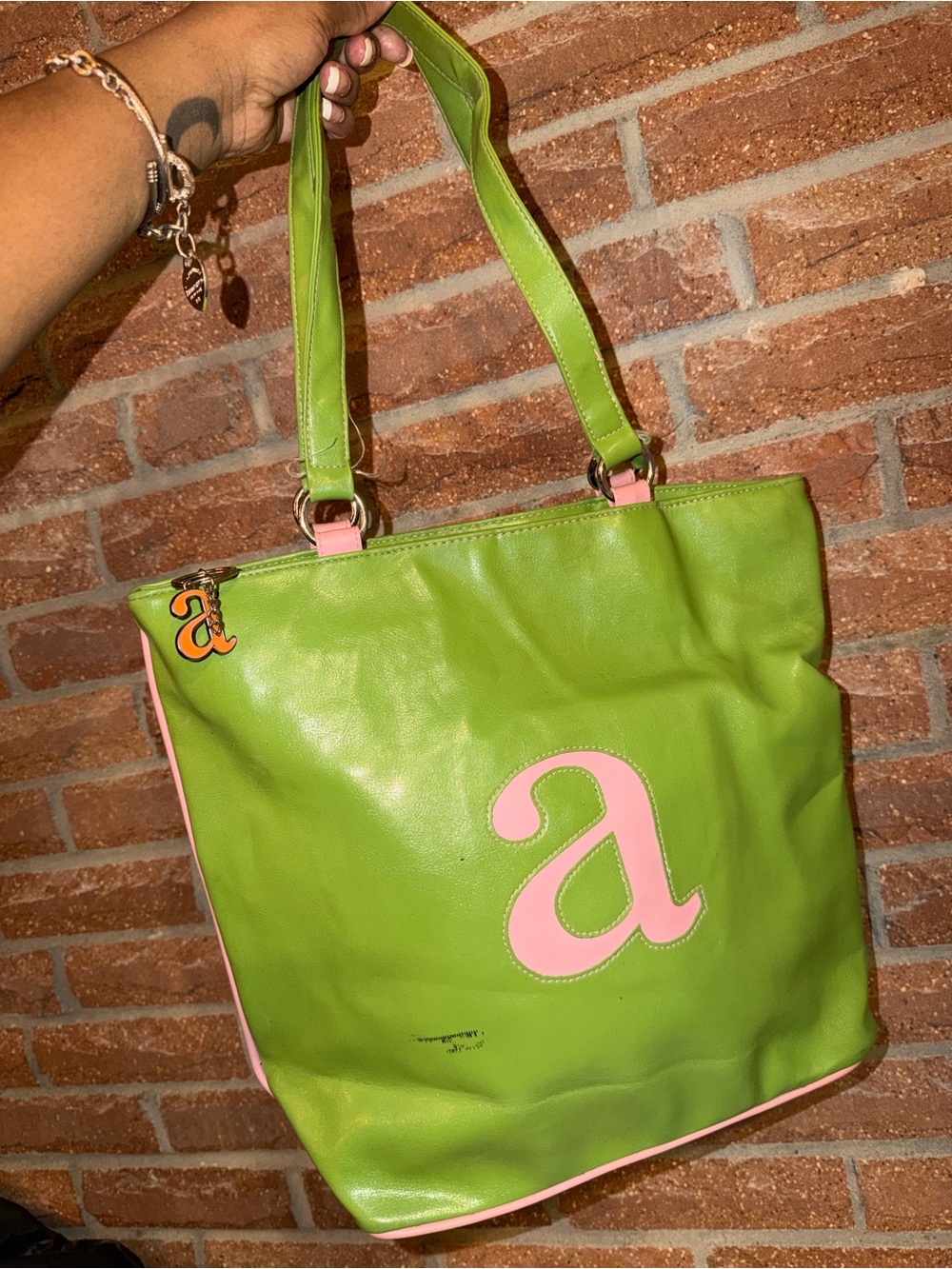 Green and Pink A-Appliqué Tote Bag